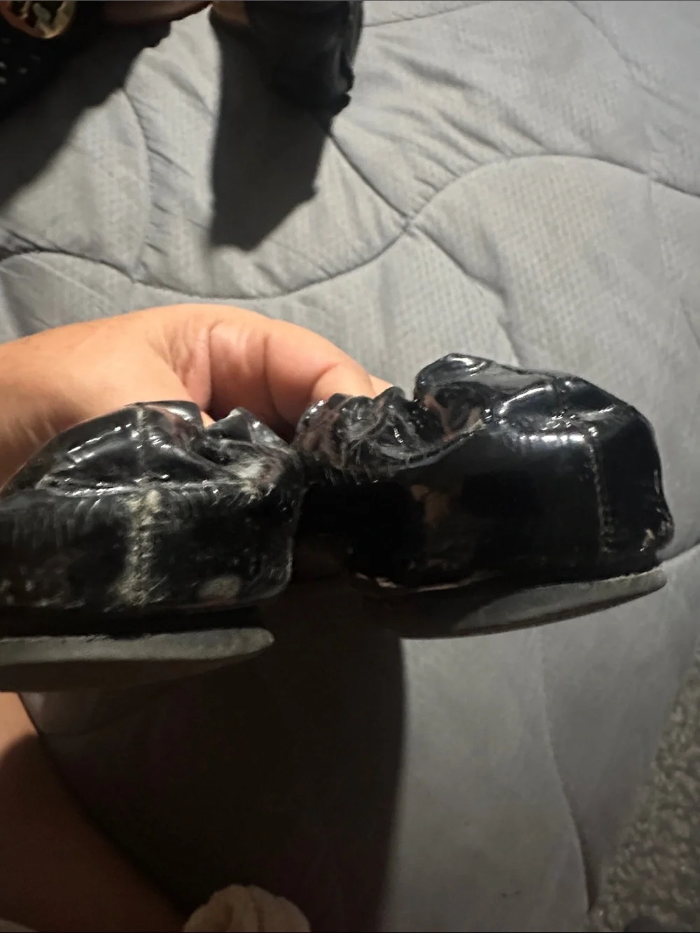 Tory Burch Black Patent Logo Round-Toe Ballet Flats